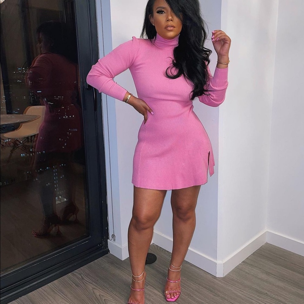 ZARA PINK KNIT DRESS WITH SPLIT